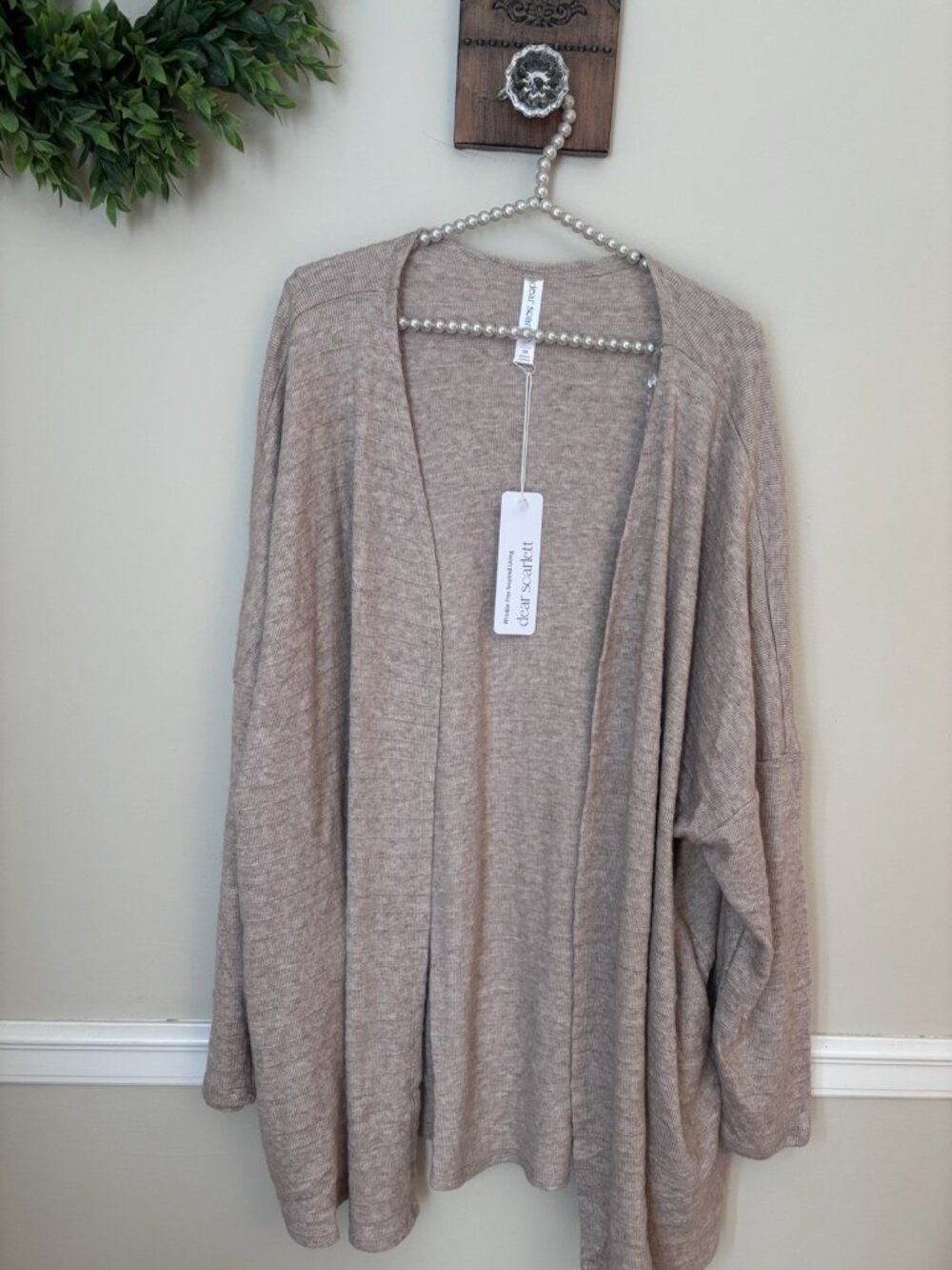 NWT Dear Scarlett Womens Size 2X Tan Cardigan Sweater Pockets Open Front